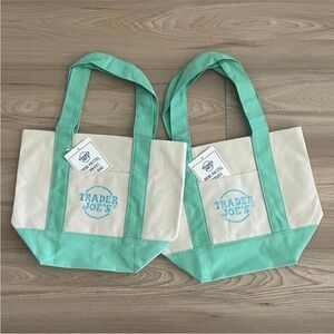 SOLD OUT!! NWT Trader Joe’s 2025 Mini Canvas Tote Bags MINT GREEN - 2-pack or 1